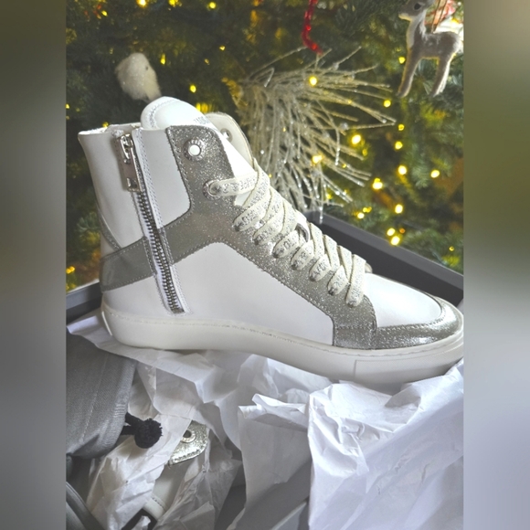 NEW! Zadig & Voltaire,  ZV1747 High Flash High-Top Sneakers,White/Silver,Size 38 - Picture 9 of 14